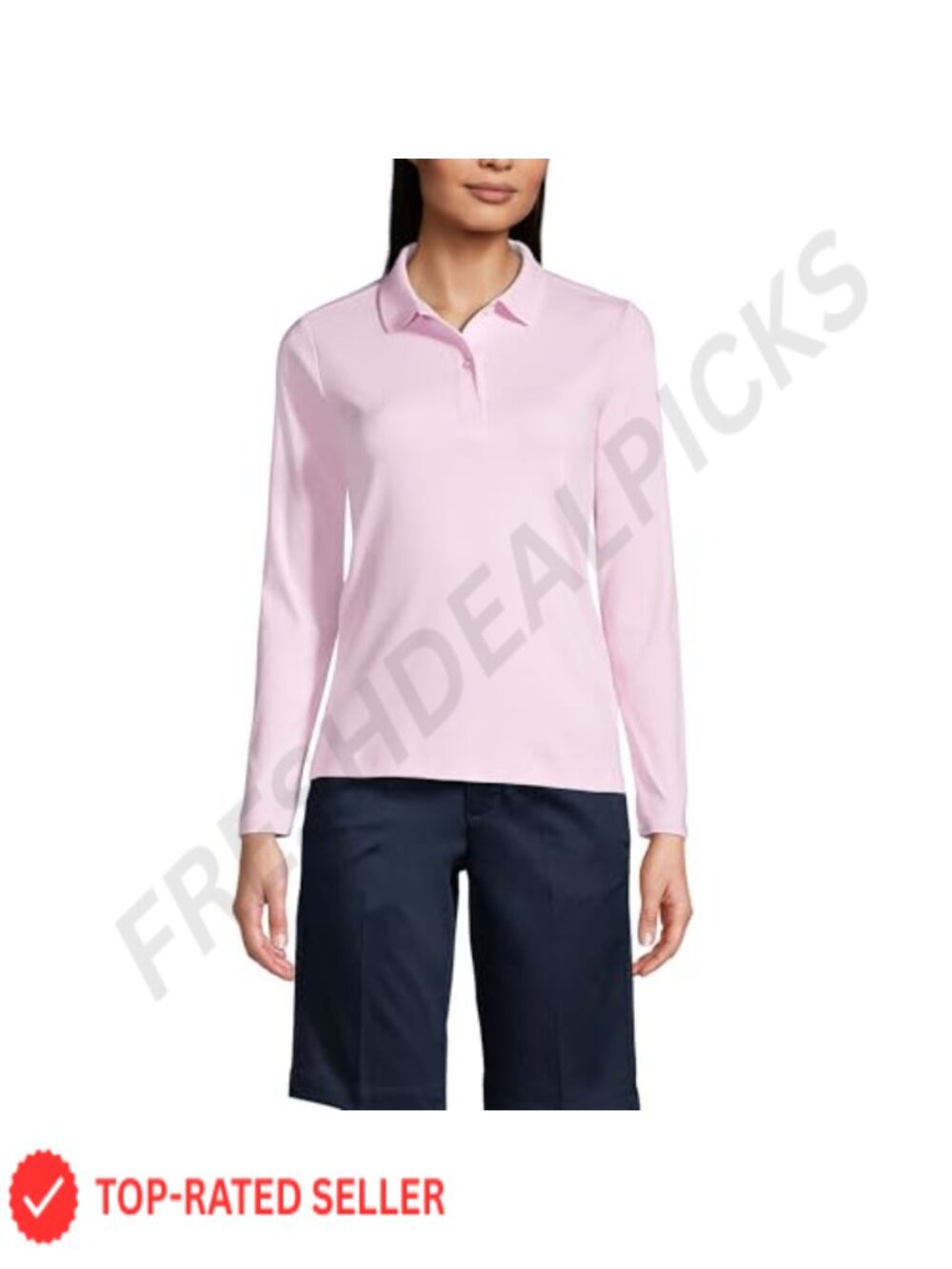 Lands' End School Uniform Women's Long Sleeve Feminine Fit Interlock Polo Shirt